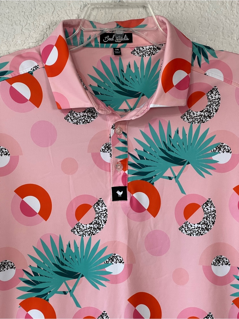 Bad Birdie Men’s 2XL Dr. Ace Pink Green Golf Performance Polo